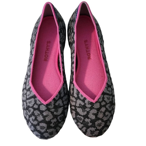Rothy's Shoes - Rothy’s Merino Flat Haze Spot Size 10 Used Gray Spots With Pink Trim Retired